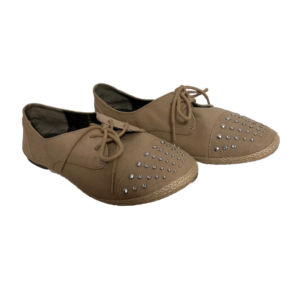 Material Girl Mbuttonnat Women's 10 Stud Loafer Shoes Natural Fabric Solid Beige